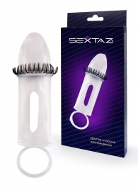 Закрытая насадка на пенис с подхватом мошонки и стимулирующими «ресничками» - Sextaz - в Ростове-на-Дону купить с доставкой