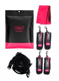 Черно-розовый эротический набор: фиксатор, оковы, наручники, повязка - Erokay - купить с доставкой в Ростове-на-Дону