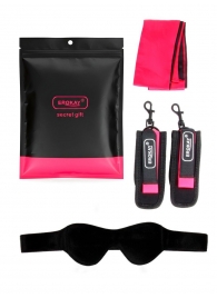 Черно-розовый эротический набор: маска, наручники и повязка - Erokay - купить с доставкой в Ростове-на-Дону