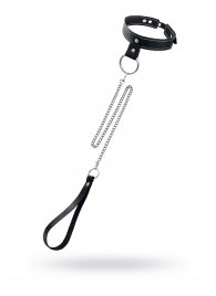 Черный узкий однослойный ошейник с серебристым поводком-цепочкой - Pecado - купить с доставкой в Ростове-на-Дону