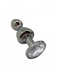 Серебристая анальная втулка Wooomy Lollypop M с прозрачным кристаллом - 9,4 см. - Adrien Lastic