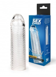Прозрачная закрытая насадка на пенис с ребрышками - 16 см. - Sex Expert - в Ростове-на-Дону купить с доставкой