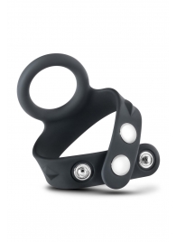 Черное эрекционное кольцо с подхватом мошонки на кнопках VS6 - Blush Novelties - в Ростове-на-Дону купить с доставкой