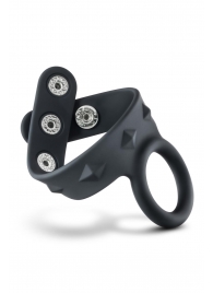 Черное эрекционное кольцо с подхватом мошонки на кнопках VS6 - Blush Novelties - в Ростове-на-Дону купить с доставкой