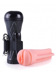 Телесный мастурбатор-вагина в черной колбе с вибрацией - Boys of Toys - в Ростове-на-Дону купить с доставкой