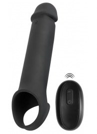 Черная вибронасадка для пениса с хомутом для мошонки и пультом ДУ Remote Controlled Penis Extension - Orion - в Ростове-на-Дону купить с доставкой
