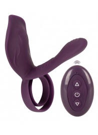 Фиолетовая насадка на член с клиторальным отростком и пультом ДУ RC Couple’s Vibrator 2 - Orion - в Ростове-на-Дону купить с доставкой