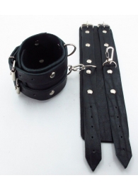 Широкие черные наручники с двумя ремешками - БДСМ Арсенал - купить с доставкой в Ростове-на-Дону