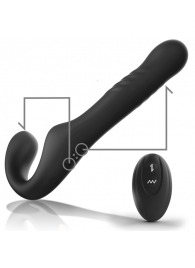 Черный безремневой страпон с вибрацией и возвратно-поступательными движениями - 24 см. - Ibiza - купить с доставкой в Ростове-на-Дону