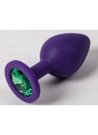 Фиолетовая силиконовая пробка с зеленым кристаллом - 9,5 см. - 4sexdreaM - купить с доставкой в Ростове-на-Дону