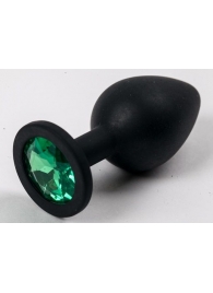 Черная силиконовая анальная пробка с зеленым кристаллом - 9,5 см. - 4sexdreaM - купить с доставкой в Ростове-на-Дону