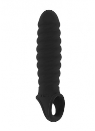Чёрная ребристая насадка Stretchy Penis Extension No.32 - Shots Media BV - в Ростове-на-Дону купить с доставкой