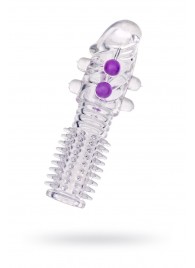 Гелевая прозрачная насадка с шариками и шипами - 14 см. - Toyfa Basic - в Ростове-на-Дону купить с доставкой