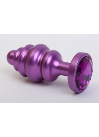 Фиолетовая ребристая анальная пробка с фиолетовым кристаллом - 7,3 см. - 4sexdreaM - купить с доставкой в Ростове-на-Дону