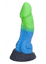 Голубой фаллоимитатор  Ночная Фурия Medium  с зелёным кончиком - 24,5 см. - Erasexa