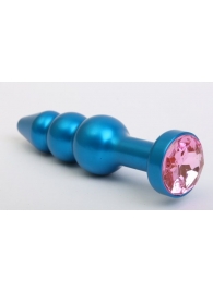 Синяя фигурная анальная пробка с розовым кристаллом - 11,2 см. - 4sexdreaM - купить с доставкой в Ростове-на-Дону
