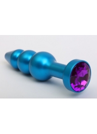 Синяя фигурная анальная пробка с фиолетовым кристаллом - 11,2 см. - 4sexdreaM - купить с доставкой в Ростове-на-Дону
