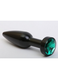 Чёрная удлинённая пробка с зелёным кристаллом - 11,2 см. - 4sexdreaM - купить с доставкой в Ростове-на-Дону