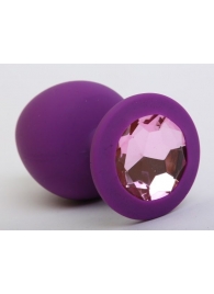 Фиолетовая силиконовая пробка с розовым стразом - 8,2 см. - 4sexdreaM - купить с доставкой в Ростове-на-Дону