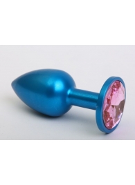 Синяя анальная пробка с розовым кристаллом - 8,2 см. - 4sexdreaM - купить с доставкой в Ростове-на-Дону