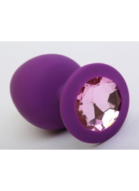 Фиолетовая силиконовая пробка с розовым стразом - 9,5 см. - 4sexdreaM - купить с доставкой в Ростове-на-Дону
