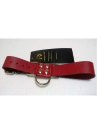 Широкие красные ременные наручники с полукольцом - Подиум - купить с доставкой в Ростове-на-Дону