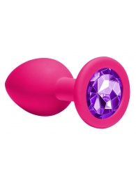 Средняя розовая анальная пробка Emotions Cutie Medium с фиолетовым кристаллом - 8,5 см. - Lola Games - купить с доставкой в Ростове-на-Дону