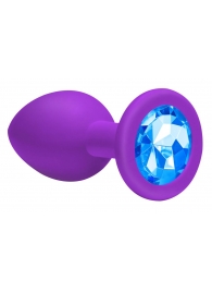 Средняя фиолетовая анальная пробка Emotions Cutie Medium с голубым кристаллом - 8,5 см. - Lola Games - купить с доставкой в Ростове-на-Дону