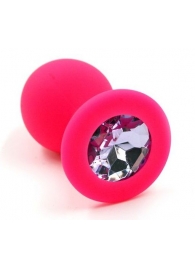 Розовая силиконовая анальная пробка с розовым кристаллом - 7 см. - Kanikule - купить с доставкой в Ростове-на-Дону
