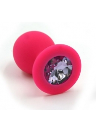 Розовая силиконовая анальная пробка с светло-фиолетовым кристаллом - 7 см. - Kanikule - купить с доставкой в Ростове-на-Дону