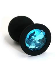 Чёрная силиконовая анальная пробка с голубым кристаллом - 7 см. - Kanikule - купить с доставкой в Ростове-на-Дону