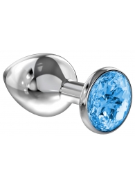 Большая серебристая анальная пробка Diamond Light blue Sparkle Large с голубым кристаллом - 8 см. - Lola Games - купить с доставкой в Ростове-на-Дону