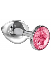 Большая серебристая анальная пробка Diamond Pink Sparkle Large с розовым кристаллом - 8 см. - Lola Games - купить с доставкой в Ростове-на-Дону