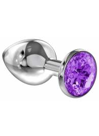 Большая серебристая анальная пробка Diamond Purple Sparkle Large с фиолетовым кристаллом - 8 см. - Lola Games - купить с доставкой в Ростове-на-Дону