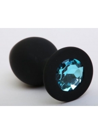 Чёрная анальная втулка с голубым кристаллом - 7,3 см. - Джага-Джага - купить с доставкой в Ростове-на-Дону