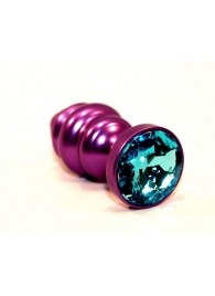 Фиолетовая рифленая пробка с голубым кристаллом - 7,3 см. - 4sexdreaM - купить с доставкой в Ростове-на-Дону