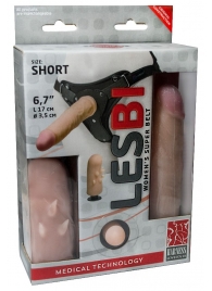 Телесный поясной страпон LESBI с вагинальной пробкой - 17 см. - LOVETOY (А-Полимер) - купить с доставкой в Ростове-на-Дону