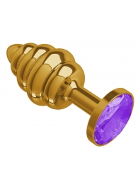 Золотистая пробка с рёбрышками и фиолетовым кристаллом - 7 см. - Джага-Джага - купить с доставкой в Ростове-на-Дону