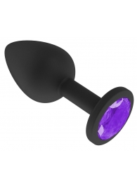 Чёрная анальная втулка с фиолетовым кристаллом - 7,3 см. - Джага-Джага - купить с доставкой в Ростове-на-Дону