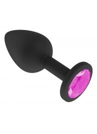 Чёрная анальная втулка с розовым кристаллом - 7,3 см. - Джага-Джага - купить с доставкой в Ростове-на-Дону
