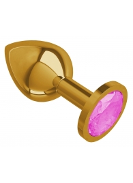 Золотистая средняя пробка с розовым кристаллом - 8,5 см. - Джага-Джага - купить с доставкой в Ростове-на-Дону