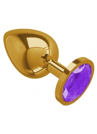 Золотистая большая анальная пробка с фиолетовым кристаллом - 9,5 см. - Джага-Джага - купить с доставкой в Ростове-на-Дону