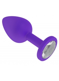 Фиолетовая силиконовая пробка с прозрачным кристаллом - 7,3 см. - Джага-Джага - купить с доставкой в Ростове-на-Дону