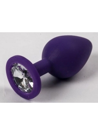 Фиолетовая силиконовая пробка с прозрачным кристаллом - 7,3 см. - Джага-Джага - купить с доставкой в Ростове-на-Дону