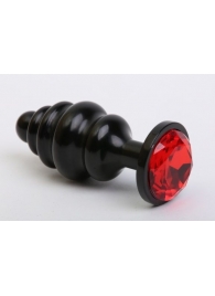 Черная фигурная анальная пробка с красным кристаллом - 8,2 см. - 4sexdreaM - купить с доставкой в Ростове-на-Дону