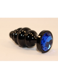 Черная фигурная анальная пробка с синим кристаллом - 8,2 см. - 4sexdreaM - купить с доставкой в Ростове-на-Дону