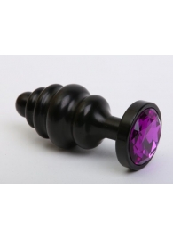 Черная фигурная анальная пробка с фиолетовым кристаллом - 8,2 см. - 4sexdreaM - купить с доставкой в Ростове-на-Дону