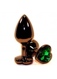 Черная коническая анальная пробка с зеленым кристаллом-сердечком - 8 см. - 4sexdreaM - купить с доставкой в Ростове-на-Дону