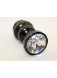 Черная фигурная анальная пробка с прозрачным кристаллом - 7,3 см. - 4sexdreaM - купить с доставкой в Ростове-на-Дону
