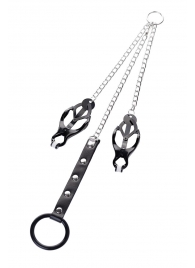 Черно-серебристые зажимы для сосков с кольцом для пениса TOYFA Metal - ToyFa - купить с доставкой в Ростове-на-Дону